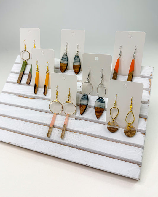 Resin and Wood Dangle Earrings