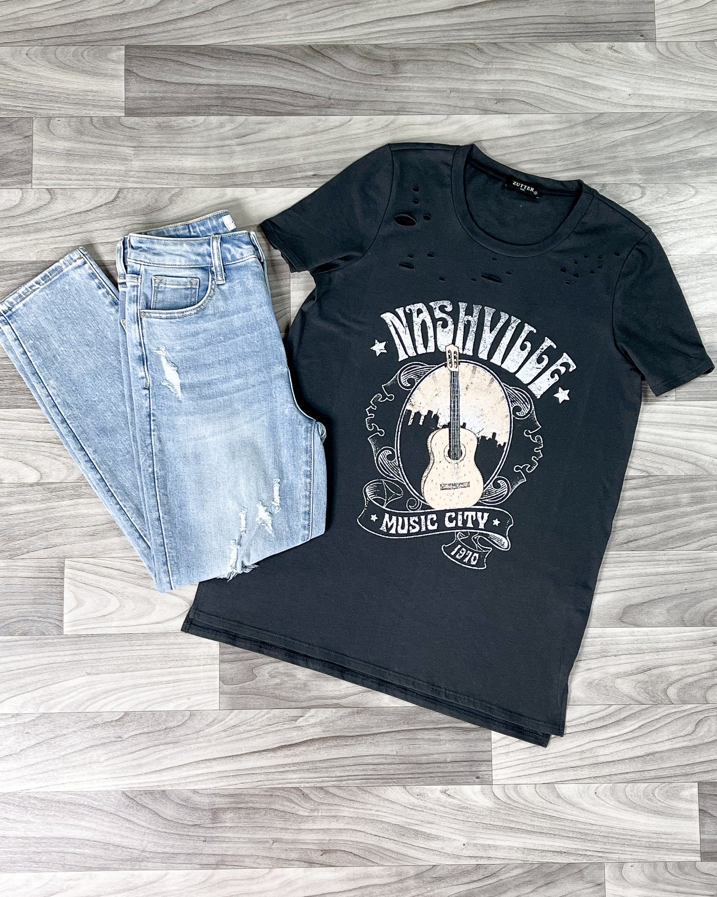 Plus Distressed Nashville Tee.