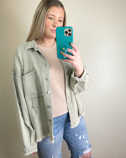 Plus Distressed Olive Jacket